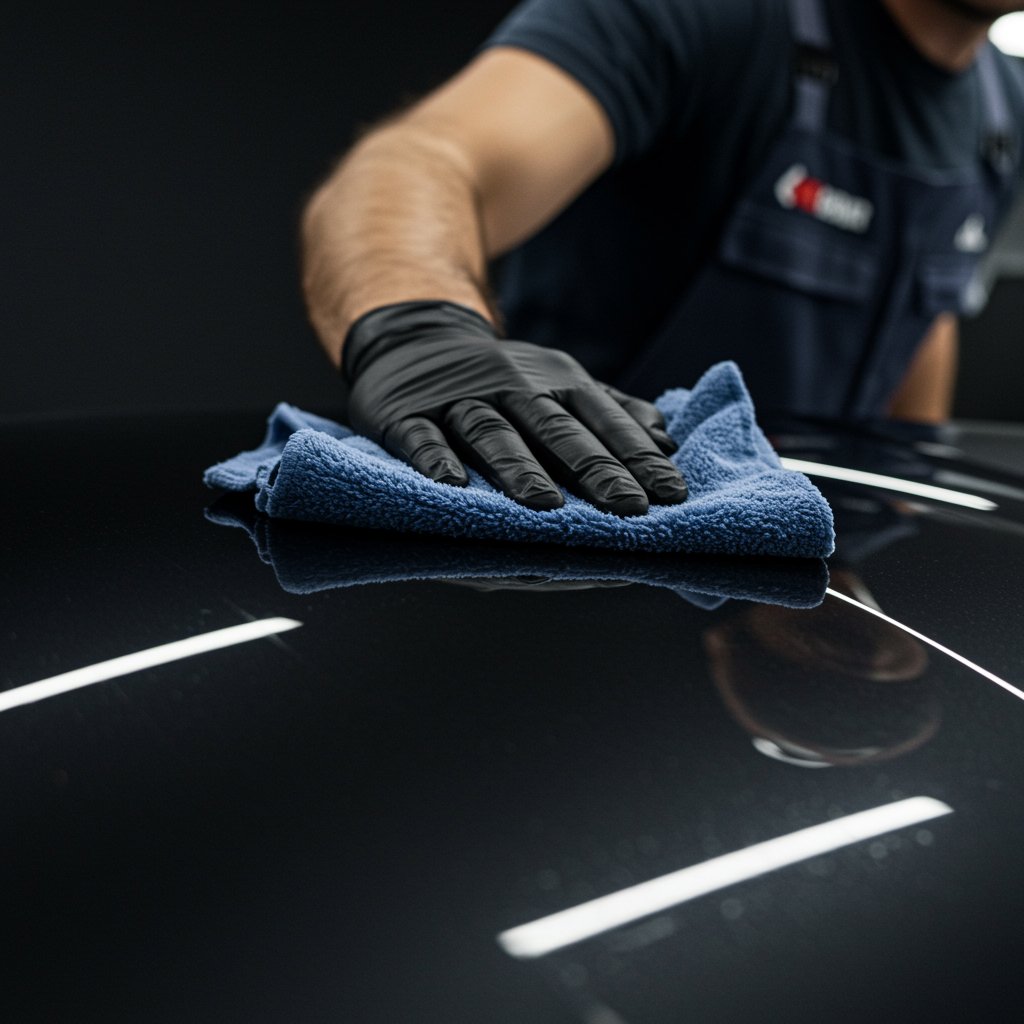 Vinyl Wrap In Scarborough Technician Cleaning Car Surface With Microfiber Cloth To Prepare For Vinyl Wrap Installation