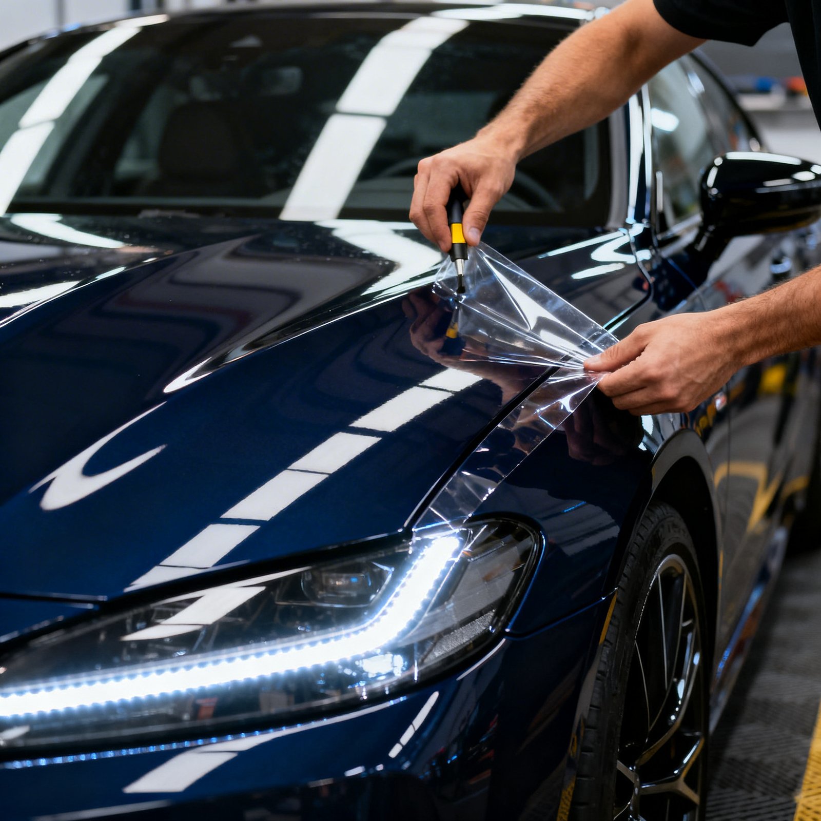Paint Protection Film In Mississauga Paint Protection Film Installation In Mississauga With Expert Applying Ppf On Car Surface For Protection